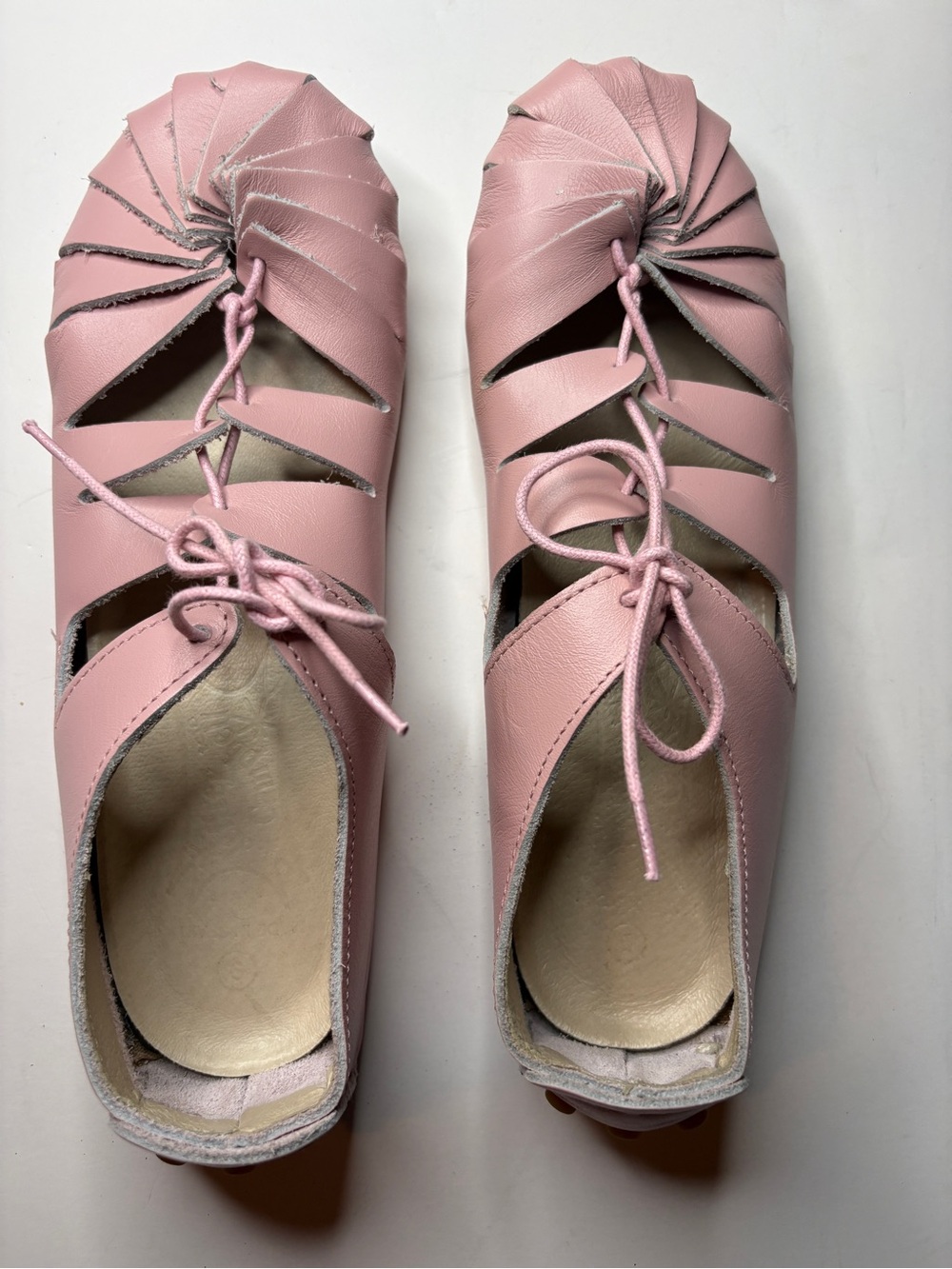 JEFFREY CAMPBELL rare archival  leather pink LACE UP BALLET FLATS vintage - Picture 7 of 7